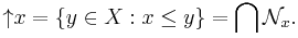 \mathop{\uarr}x = \{y\in X: x\leq y\} = \bigcap \mathcal{N}_x.