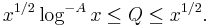 x^{1/2}\log^{-A}x\leq Q\leq x^{1/2}.