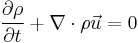 \frac{\part \rho}{\part t} %2B\nabla \cdot \rho \vec{u} = 0  