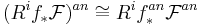  (R^i f_* \mathcal F)^{an} \cong R^i f_*^{an} \mathcal F^{an} 