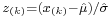 \scriptstyle z_{(k)} = (x_{(k)}-\hat\mu)/\hat\sigma