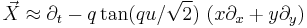 \vec{X} \approx \partial_t - q \tan(q u/\sqrt{2}) \, \left( x \partial_x %2B y \partial_y \right) 