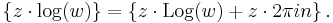 \left\{z \cdot \log(w)\right\} = \left\{ z \cdot \operatorname{Log}(w) %2B z \cdot 2 \pi i n \right\} .