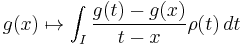 g(x)\mapsto \int_I\frac{g(t)-g(x)}{t-x}\rho(t)\,dt