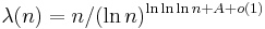 \lambda(n) = n / (\ln n)^{\ln\ln\ln n %2B A  %2B o(1)}\,