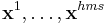 \mathbf{x}^1, \ldots, \mathbf{x}^{hms}