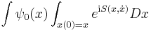 
\int \psi_0(x) \int_{x(0)=x}  e^{{\rm i}S(x,\dot{x})} Dx
\,