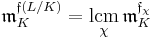 \mathfrak{m}_K^{\mathfrak{f}(L/K)}=\underset{\chi}{\mathrm{lcm}}\,\mathfrak{m}_K^{\mathfrak{f}_\chi}