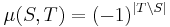 \mu(S,T)=(-1)^{\left|T\setminus S\right|}