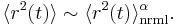 
\langle r^2 (t)\rangle \sim \langle r^2 (t) \rangle_\text{nrml}^\alpha. 						
