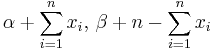 \alpha %2B \sum_{i=1}^n x_i,\, \beta %2B n - \sum_{i=1}^n x_i\!