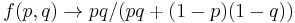 f(p,q)\rightarrow pq/(pq %2B (1-p)(1-q))