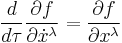  {d \over d\tau} {\partial f \over \partial \dot x^\lambda} = {\partial f \over \partial x^\lambda} 