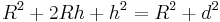 R^2 %2B 2Rh %2B h^2 = R^2 %2B d^2 \,\!