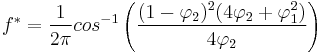 f^* = \frac{1}{2\pi}cos^{-1}\left(\frac{(1-\varphi_2)^2(4\varphi_2 %2B \varphi_1^2)}{4\varphi_2}\right)