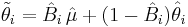 \tilde{\theta}_i = \hat{B}_i\,\hat{\mu} %2B (1-\hat{B}_i)\hat{\theta}_i