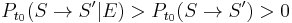  P_{t_0}(S\rightarrow S'|E) > P_{t_0}(S\rightarrow S') > 0 