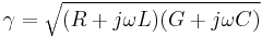 \gamma = \sqrt{(R %2B j \omega L)(G %2B j \omega C)}