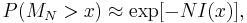  P(M_N >x) \approx \exp[-NI(x) ],