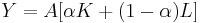 \ Y=A[\alpha K%2B (1-\alpha) L]