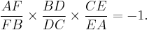 \frac{AF}{FB} \times \frac{BD}{DC} \times \frac{CE}{EA} = -1.