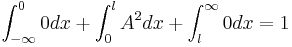  \int_{-\infty}^{0} 0 dx %2B \int_{0}^{l} A^2 dx %2B \int_{l}^{\infty} 0 dx = 1 