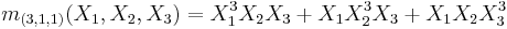 m_{(3,1,1)}(X_1,X_2,X_3)=X_1^3X_2X_3%2BX_1X_2^3X_3%2BX_1X_2X_3^3