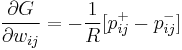 \frac{\partial{G}}{\partial{w_{ij}}} = -\frac{1}{R}[p_{ij}^{%2B}-p_{ij}^{-}]