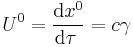 U^0 = \frac{\mathrm{d}x^0}{\mathrm{d}\tau\;} = c \gamma 