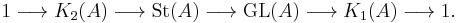 1\longrightarrow
K_2(A) \longrightarrow
\operatorname{St}(A) \longrightarrow
\operatorname{GL}(A) \longrightarrow
K_1(A)\longrightarrow 1.