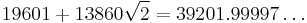 19601%2B13860\sqrt{2}=39201.99997\ldots