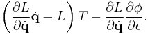 \left( \frac{\partial L}{\partial \dot{\mathbf{q}}} \dot{\mathbf{q}} - L \right) T
- \frac{\partial L}{\partial \dot{\mathbf{q}}} \frac{\partial \phi}{\partial \epsilon}
.