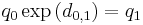 q_0 \exp \left( d_{0,1} \right) = q_1 