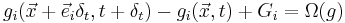 g_i(\vec{x}%2B\vec{e}_i\delta_t,t%2B\delta_t)-g_i(\vec{x},t) %2B G_i=\Omega(g)