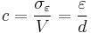 c=\frac{\sigma_{\varepsilon}}{V}=\frac{\varepsilon}{d}