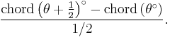  \frac{\mathrm{chord} \left(\theta %2B \tfrac12 \right)^\circ - \mathrm{chord} \left( \theta^\circ\right)}{1/2}. 