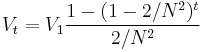  V_t = V_1 \frac{1-(1-2/N^2)^t}{2/N^2} 