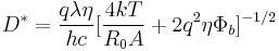 D^* = \frac{q\lambda \eta}{hc} [\frac{4kT}{R_0 A}%2B2q^2 \eta \Phi_b]^{-1/2}