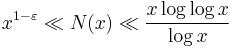 x^{1-\varepsilon} \ll N(x) \ll \frac{x\log\log x}{\log x}