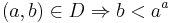 (a,b)\in D \Rightarrow b < a^a