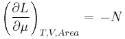  \left (\frac {\partial L}{\partial \mu}\right)_{T, V, Area} = \, -N