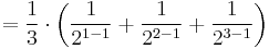 =\frac{1}{3}\cdot\left(\frac{1}{2^{1-1}}%2B\frac{1}{2^{2-1}}%2B\frac{1}{2^{3-1}}\right)