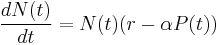  \frac{dN(t)}{dt} = N(t)(r-\alpha P(t)) 