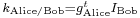 \scriptstyle k_{\mathrm{Alice / Bob}} = g_{\mathrm{Alice}}^t I_{\mathrm{Bob}}