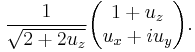  \frac{1}{\sqrt{2%2B2u_z}}\begin{pmatrix} 1%2Bu_z \\ u_x%2Biu_y \end{pmatrix}.