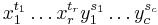 x_1^{t_1}\ldots x_r^{t_r}y_1^{s_1}\ldots y_c^{s_c}