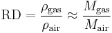 \mbox{RD} = \frac{\rho_\mathrm{gas}}{\rho_{\mathrm{air}}} \approx \frac{M_\mathrm{gas}}{M_{\mathrm{air}}}