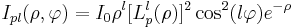 I_{pl} (\rho,\varphi) = I_0 \rho^l [L_p^l (\rho)]^2 \cos^2 (l\varphi) e^{-\rho}