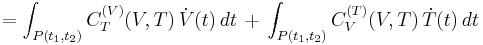 =\int_{P(t_1,t_2)} C^{(V)}_T(V,T)\, \dot V(t)\, dt\,%2B\,\int_{P(t_1,t_2)}C^{(T)}_V(V,T)\,\dot T(t)\,dt 