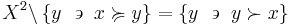 X^2\backslash\left\{ y~\backepsilon~x\succcurlyeq y\right\}=\left\{ y~\backepsilon~y\succ x\right\}